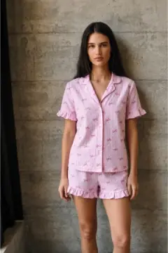Kadın V Yaka Comfort Fit Pembe Pijama Takımı
