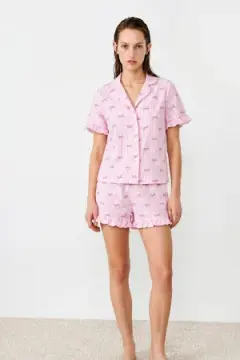 Kadın Relaxed Lastikli Pembe Pijama Takımı