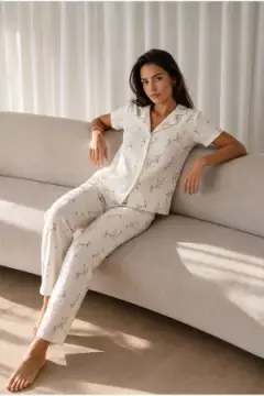 Kadın Loose Uzun Paça Pamuk Çok Renkli Pijama Takımı