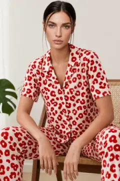 Kadın Kısa Kol Comfort Kırmızı Pijama Takımı 4725