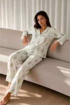 Kadın Desenli Basic Kış Çağla Yeşili Pijama Takımı