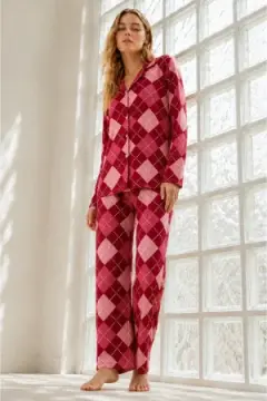 Kadın Regular Bürümcük Kırmızı Pijama Takımı