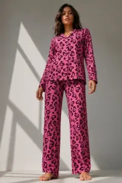Kadın Uzun Kol Pamuklu Lila Pijama Takımı