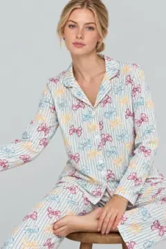 Kadın Kurdela Desenli Bol Renkli Pijama Takımı 4798 Çok Renkli