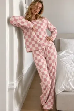 Kadın Çizgili Comfort Fit Pembe Pijama Takımı