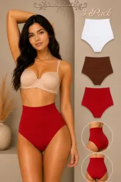 Kadın Toparlayıcı Yüksek Bel Esnek 3 Lü Külot Beyaz