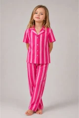 Kız Çocuk Çizgili Gecelik Pembe Pijama Takımı