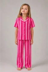 Kız Çocuk Çizgili Gecelik Pembe Pijama Takımı