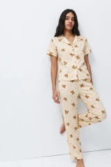Standart Boy Elastanlı Kırık Beyaz Pijama Takımı