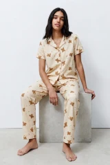 Standart Boy Elastanlı Kırık Beyaz Pijama Takımı