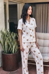 Viskon Karışım Homewear Kırık Beyaz Pijama Takımı