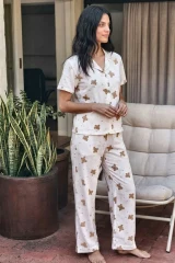 Viskon Karışım Homewear Kırık Beyaz Pijama Takımı