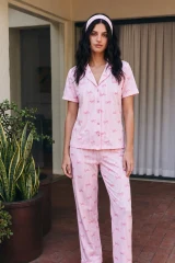 Viskon Karışım Homewear Pembe Pijama Takımı