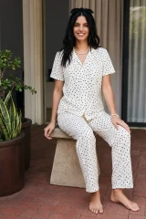 Viskon Karışım Homewear Kar Beyaz Pijama Takımı