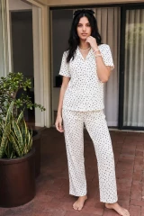 Viskon Karışım Homewear Kar Beyaz Pijama Takımı