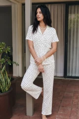 Viskon Karışım Homewear Kar Beyaz Pijama Takımı