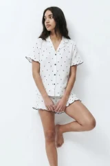 Kadın Desenli Trend Beyaz Pijama Takımı
