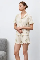 Kadın Premium Fırfırlı Çok Renkli Pijama Takımı