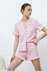 Kadın Premium Fırfırlı Pembe Pijama Takımı