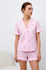 Kadın Premium Fırfırlı Pembe Pijama Takımı