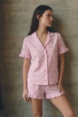 Kadın V Yaka Comfort Fit Pembe Pijama Takımı