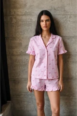 Kadın V Yaka Comfort Fit Pembe Pijama Takımı