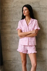 Kadın V Yaka Comfort Fit Pembe Pijama Takımı