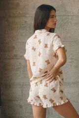 Kadın V Yaka Comfort Fit Kar Beyaz Pijama Takımı