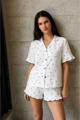 Kadın V Yaka Comfort Fit Beyaz Pijama Takımı