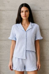 Kadın V Yaka Comfort Fit Mavi Pijama Takımı