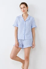 Kadın Relaxed Lastikli Mavi Pijama Takımı