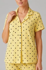 Sarı Puantiyeli Düğmeli Pijama Takımı 4642-Sarı