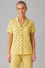 Sarı Puantiyeli Düğmeli Pijama Takımı 4642-Sarı