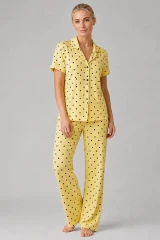 Sarı Puantiyeli Düğmeli Pijama Takımı 4642-Sarı