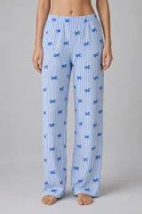 Mavi Kurdele Desenli Çizgili Bürümcük Pijama Takımı 4645-Mavi