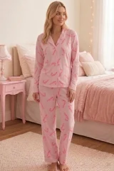Baston Şeker Desenli Uzun Kollu Pijama Takımı 4601 -Pembe