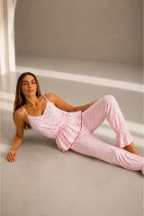 Kadın Viskoz Ayarlanabilir Bel Pembe Pijama Takımı