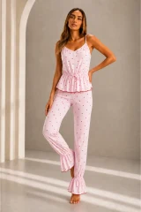 Kadın Viskoz Ayarlanabilir Bel Pembe Pijama Takımı
