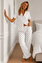 Kadın Loose Kalıp Pamuklu Kar Beyaz Pijama Takımı