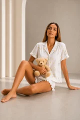 Kadın Günlük Düğmeli V Yaka Çok Renkli Pijama Takımı