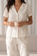 Kadın Loose Uzun Paça Pamuk Çok Renkli Pijama Takımı