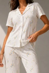 Kadın Klasik Doğal Düğme Gece Çok Renkli Pijama Takımı