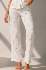 Kadın Klasik Doğal Düğme Gece Çok Renkli Pijama Takımı