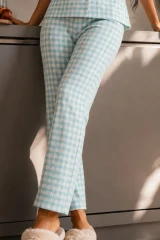 Kadın Zarif Yaka Dokulu Ferah Su Yeşili Pijama Takımı