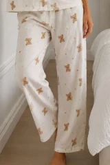 Kadın Loose Kalıp Pamuklu Kırık Beyaz Pijama Takımı