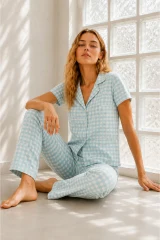Kadın Genç Loose İpliği Boyalı Su Yeşili Pijama Takımı