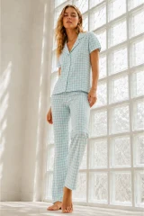 Kadın Genç Loose İpliği Boyalı Su Yeşili Pijama Takımı