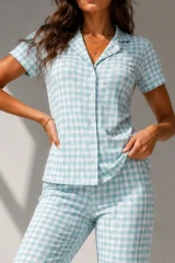 Kadın Klasik Doğal Düğme Gece Su Yeşili Pijama Takımı