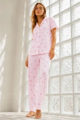 Kadın Genç Loose İpliği Boyalı Pembe Pijama Takımı