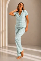 Kadın Kısa Kol Rahat Kalıp Şık Su Yeşili Pijama Takımı
